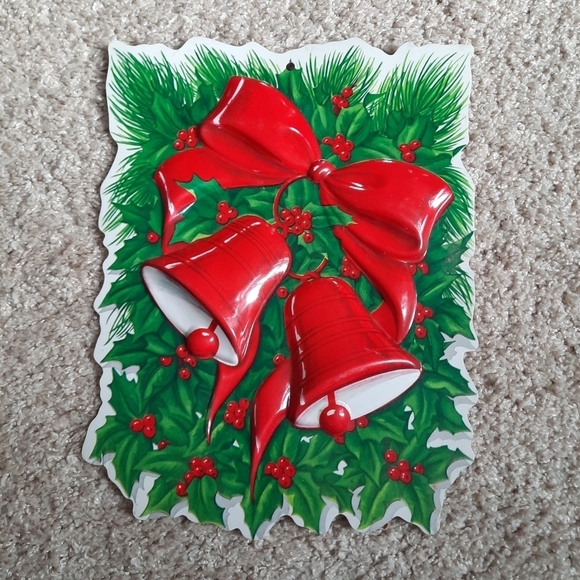 Vintage 60s Princess Sculpted Christmas Decorations red bells plastic wall decor - Picture 1 of 8